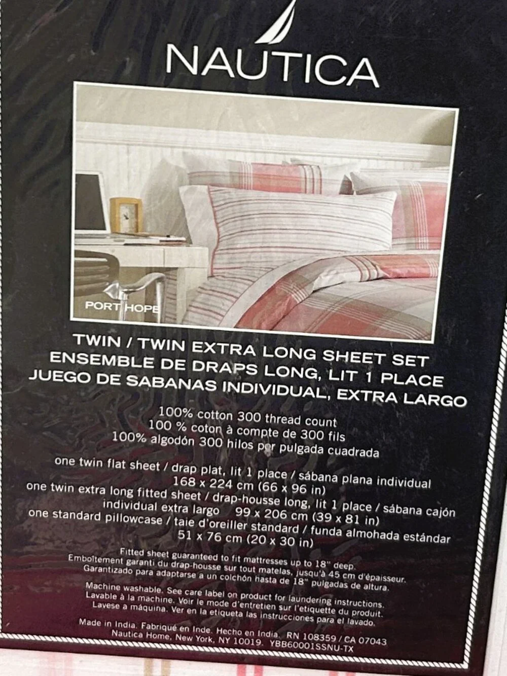 TWIN XL COTTON Duvet Cover Sham Deep Fitted Sheet set~Nautica pink/white stripe